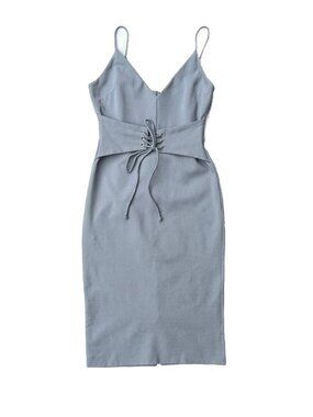4SI3NNAI Women's Gray Tie Waist Bodycon Midi Dress Size M NWOT